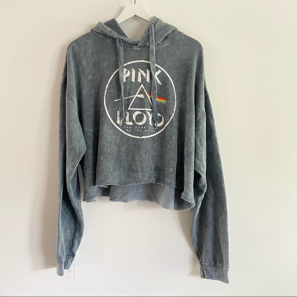 Pink Floyd Acid Wash Graphic Hoodie XL Cropped Grey